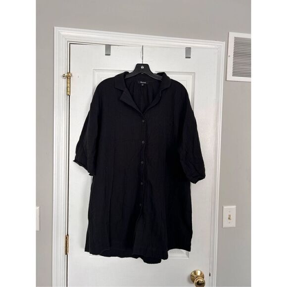 Madewell Crinkle Cotton Cover-Up Mini Shirtdress black size small C16-2 - Picture 1 of 3